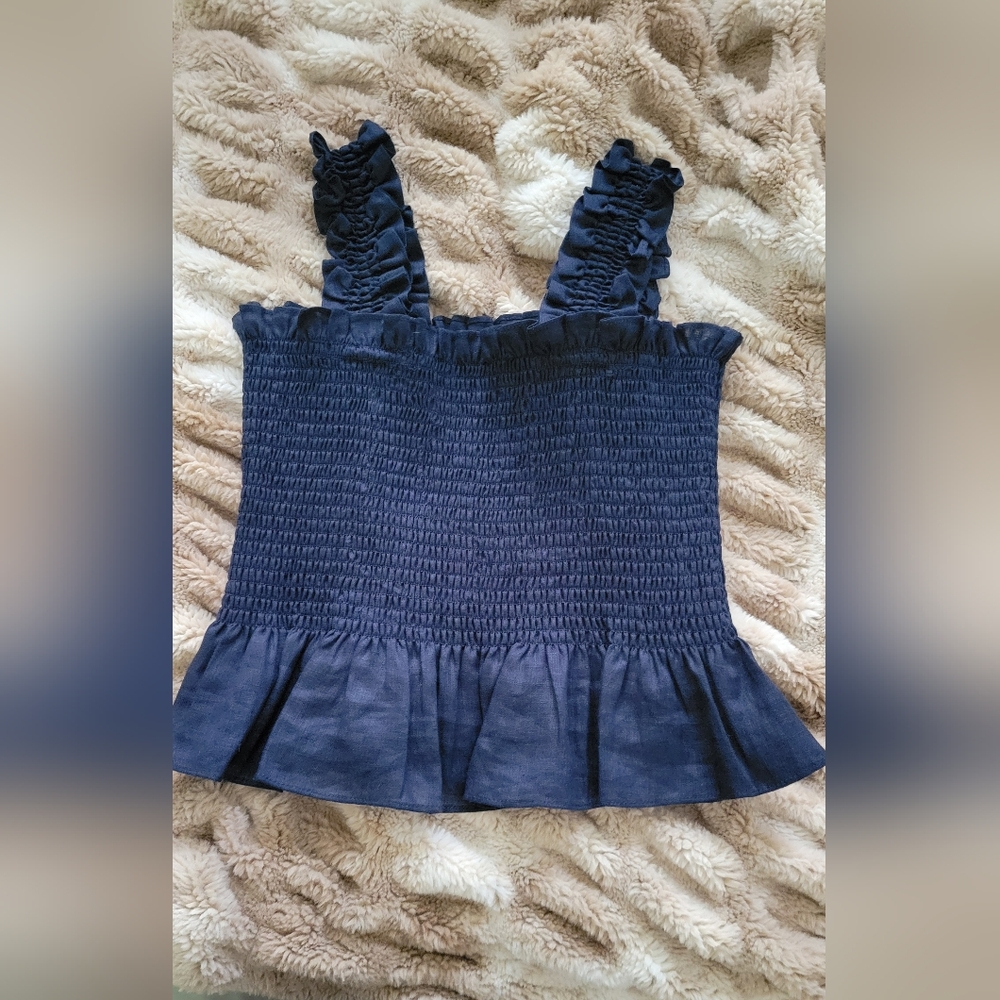 Quince Linen Peplum Smocked Top - Picture 2 of 2